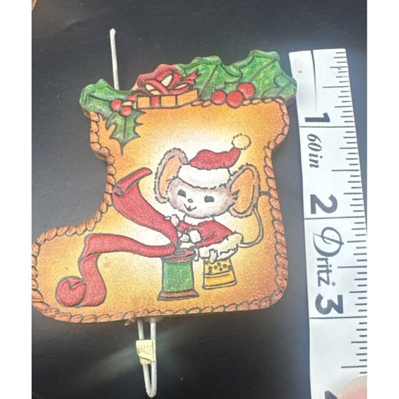 VTG Double Sided Leather Stocking Christmas Ornaments Cardinal Deer Mouse 18 - Picture 8 of 9